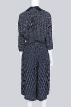 COMME DES GARCONS TRICOT - A 2010 NAVY AND WHITE POLKA DOT SAILOR BLOUSE AND DRAWSTRING SHORTS SET
