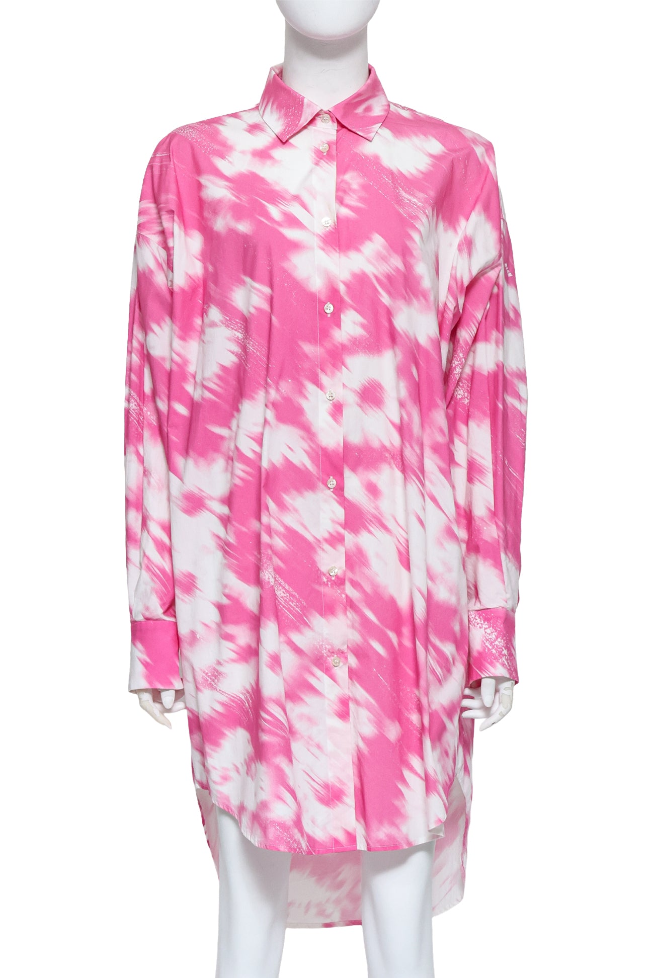MSGM - A PINK AND WHITE TIE-DYE SHIRT DRESS