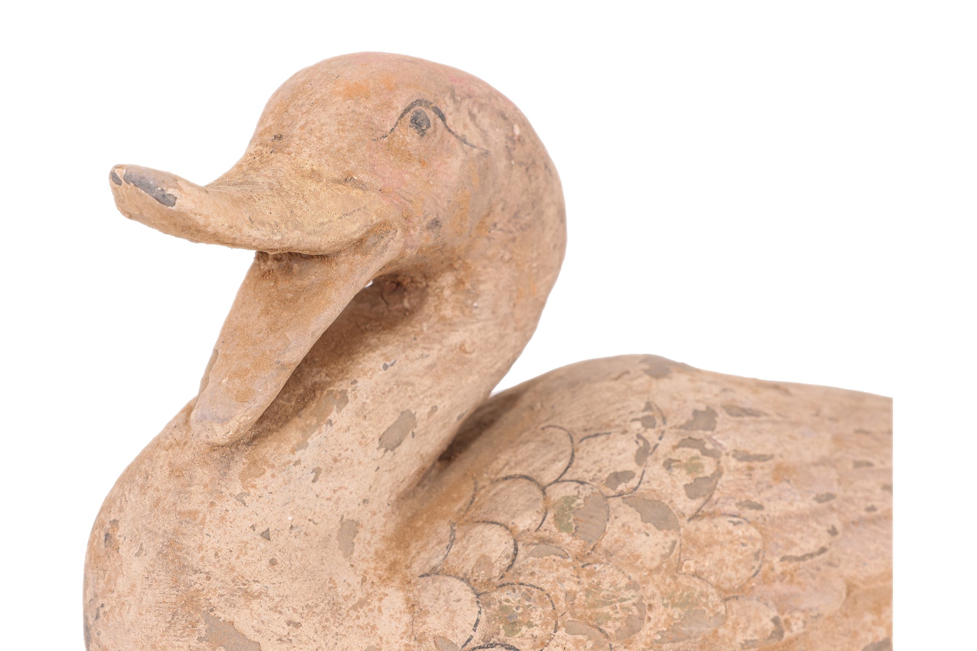 A PAINTED POTTERY MODEL OF A DUCK