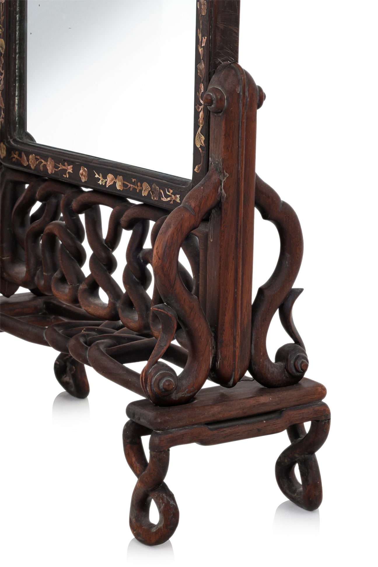 A MOTHER OF PEARL INLAID TABLE MIRROR