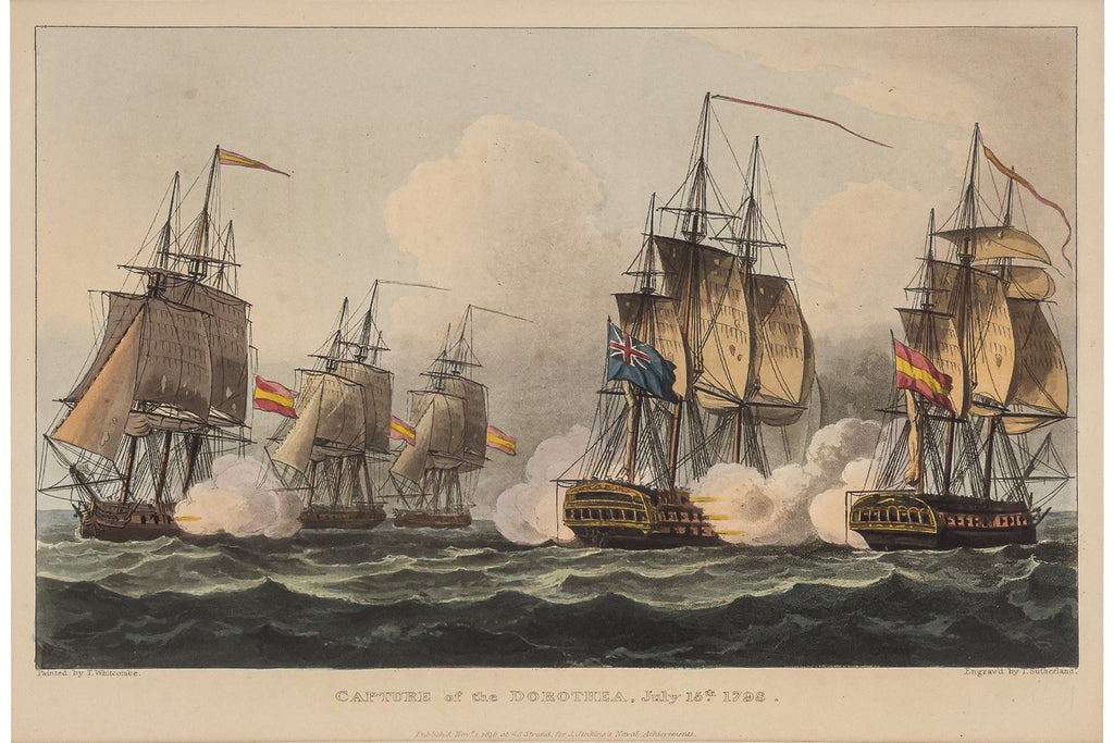 A GROUP OF SIX HAND-COLOURED ENGRAVINGS OF NAVAL BATTLES, JAMES JENKINS, C. 1830