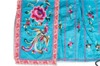A BLUE SILK PHOENIX AND PEONY EMBROIDERED SKIRT