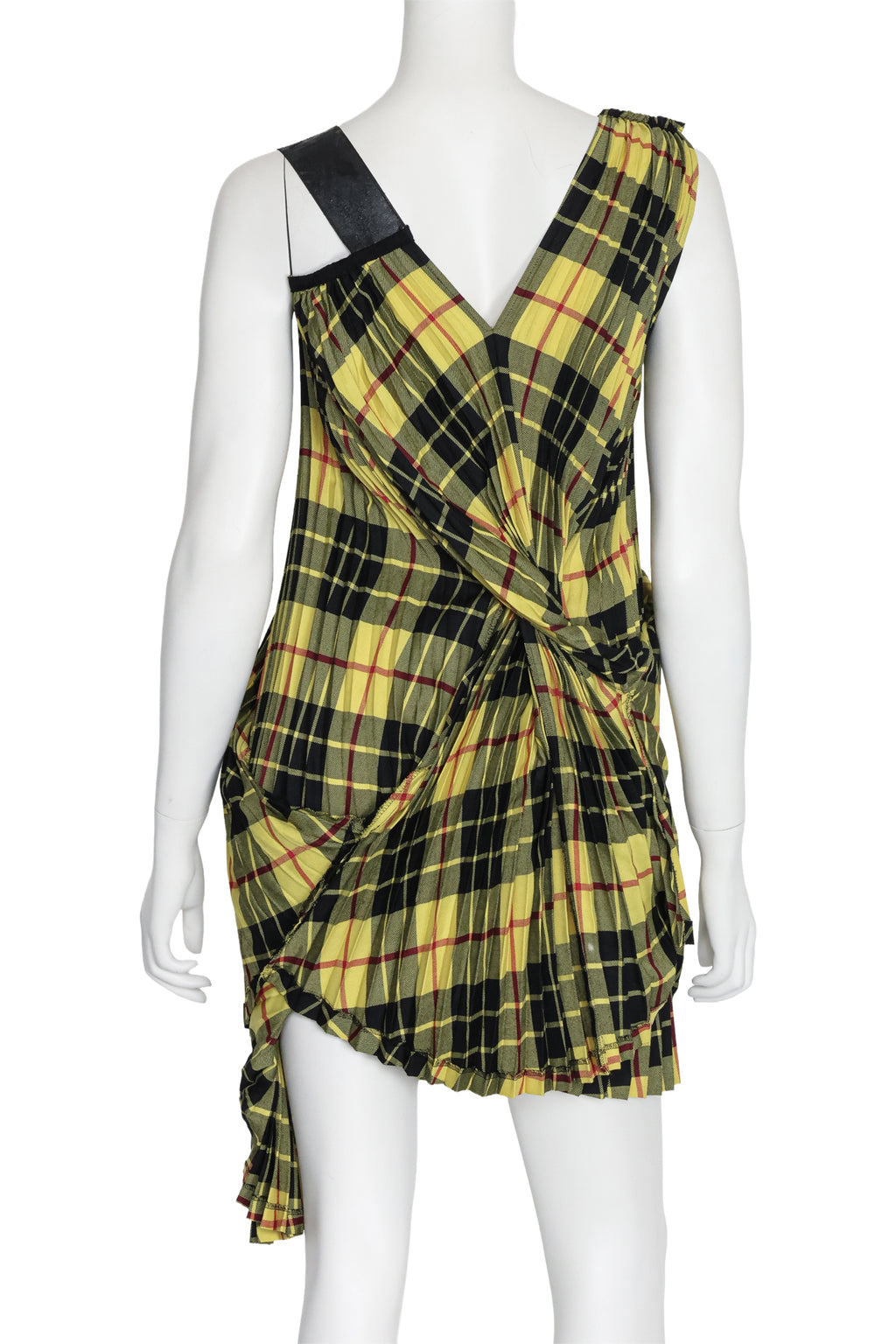 JUNYA WATANABE COMME DES GARÇONS - A YELLOW AND BLACK TARTAN PLEATED DRESS, FALL RTW 2018