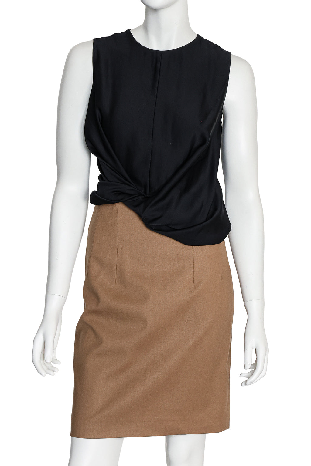 CARVEN - A BLACK AND CAMEL SLEEVELESS DRESS