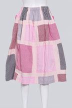 COMME DES GARCONS TRICOT - A 2017 PINK CANVAS CHECKED PATCHWORK SKIRT