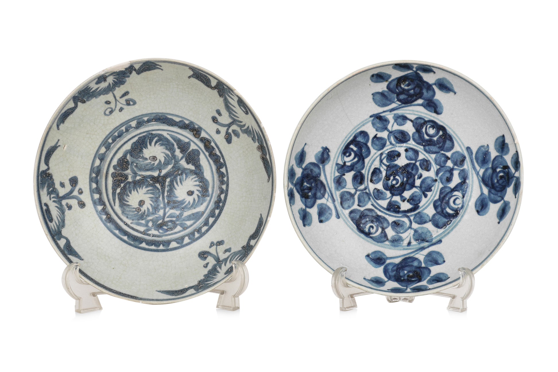 TWO LARGE BLUE AND WHITE SWATOW DISHES