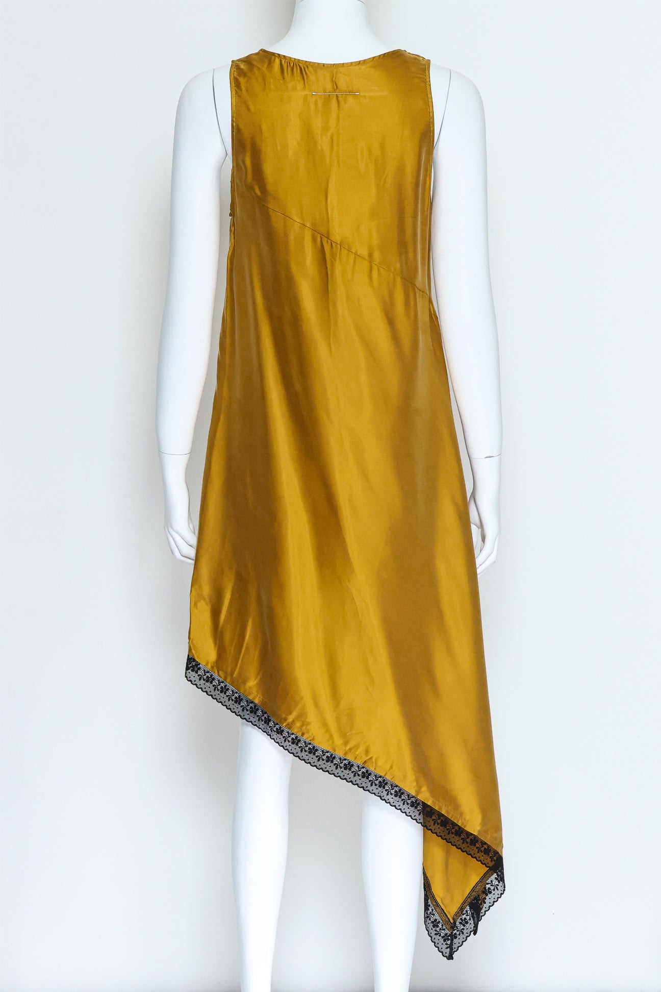 MM6 MAISON MARGIELA - A MUSTARD ASYMMETRICAL DRESS WITH LACE TRIM