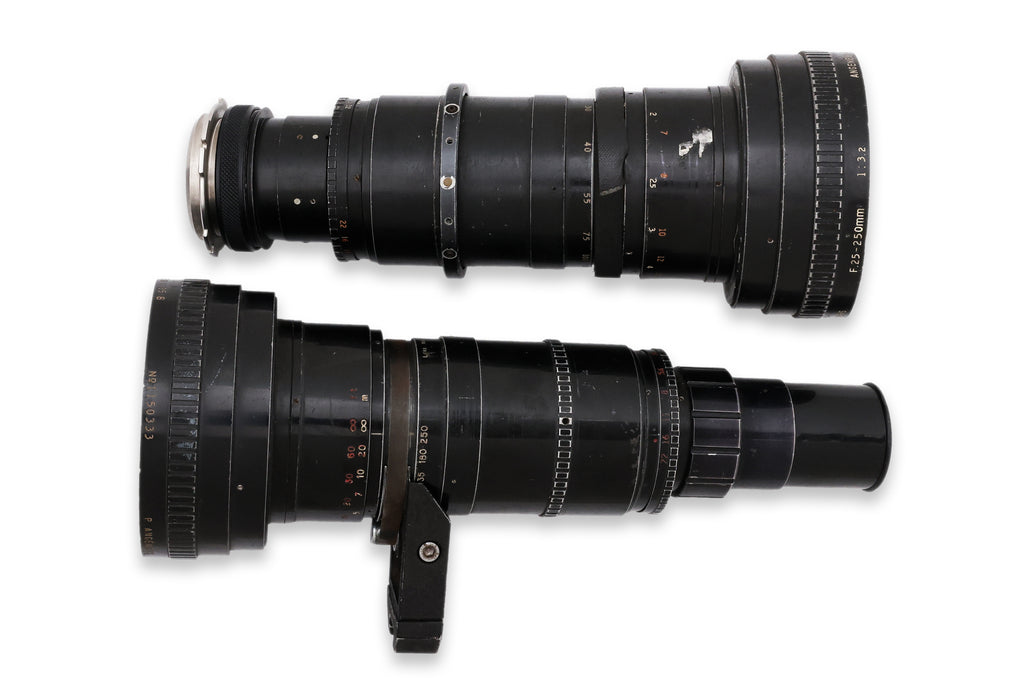 TWO ANGENIEUX 25-250MM F/3.2 FILM CAMERA LENSES