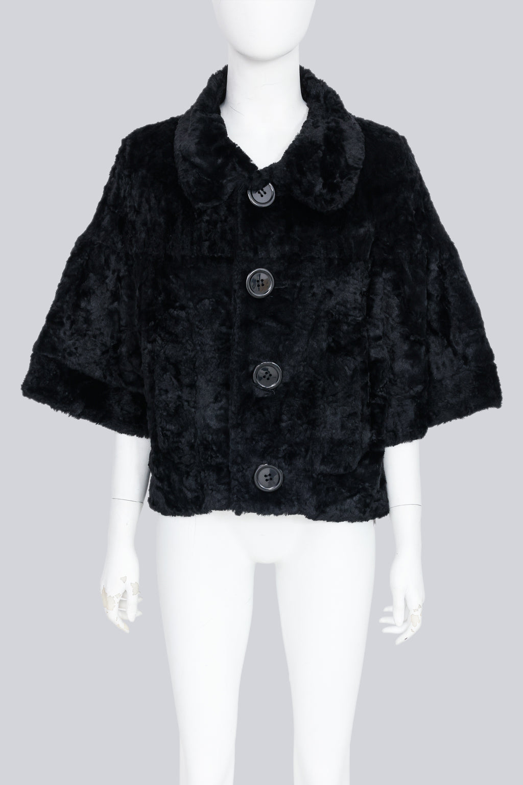 LIMI FEU - A BLACK FAUX FUR JACKET WITH OVERSIZED BUTTONS