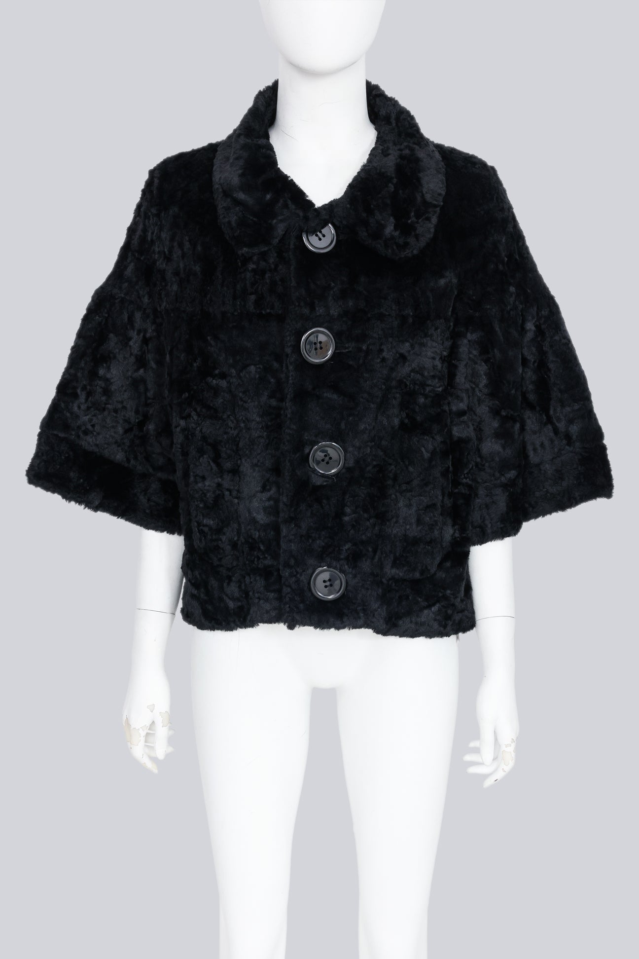 LIMI FEU - A BLACK FAUX FUR JACKET WITH OVERSIZED BUTTONS