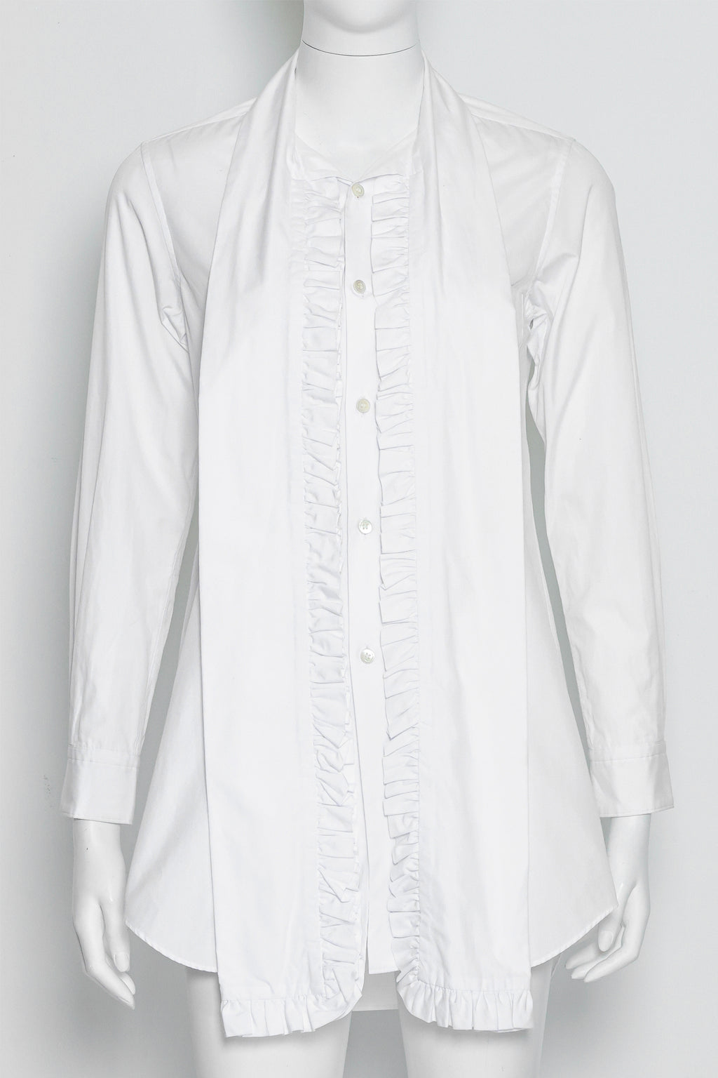 COMME DES GARÇONS - A WHITE RUFFLED BUTTON UP SHIRT, 2016