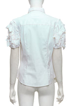 PRADA - A WHITE SHORT SLEEVE BLOUSE WITH RUFFLED SLEEVES