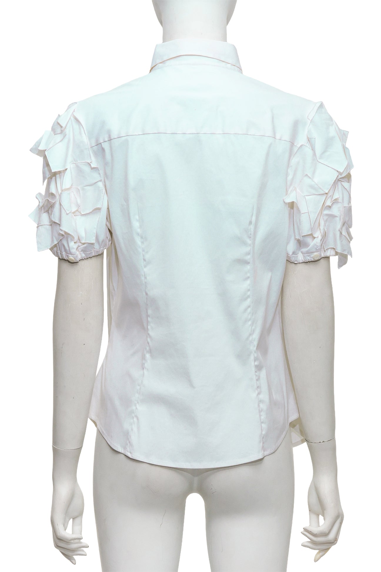 PRADA - A WHITE SHORT SLEEVE BLOUSE WITH RUFFLED SLEEVES