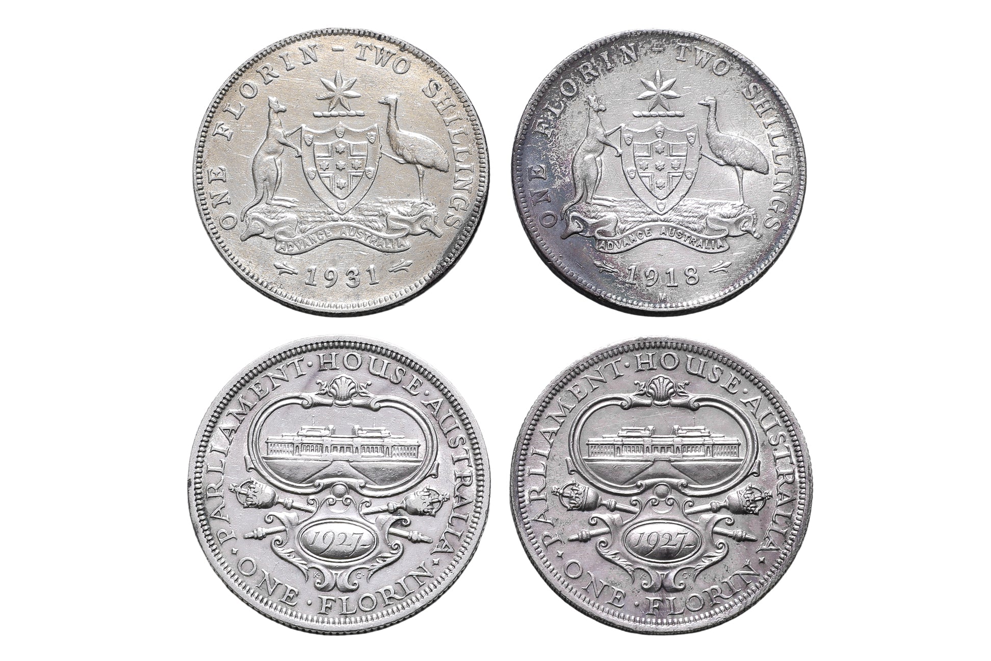 AUSTRALIA GEORGE V 1 FLORIN  1918; 1927; 1931 (4)