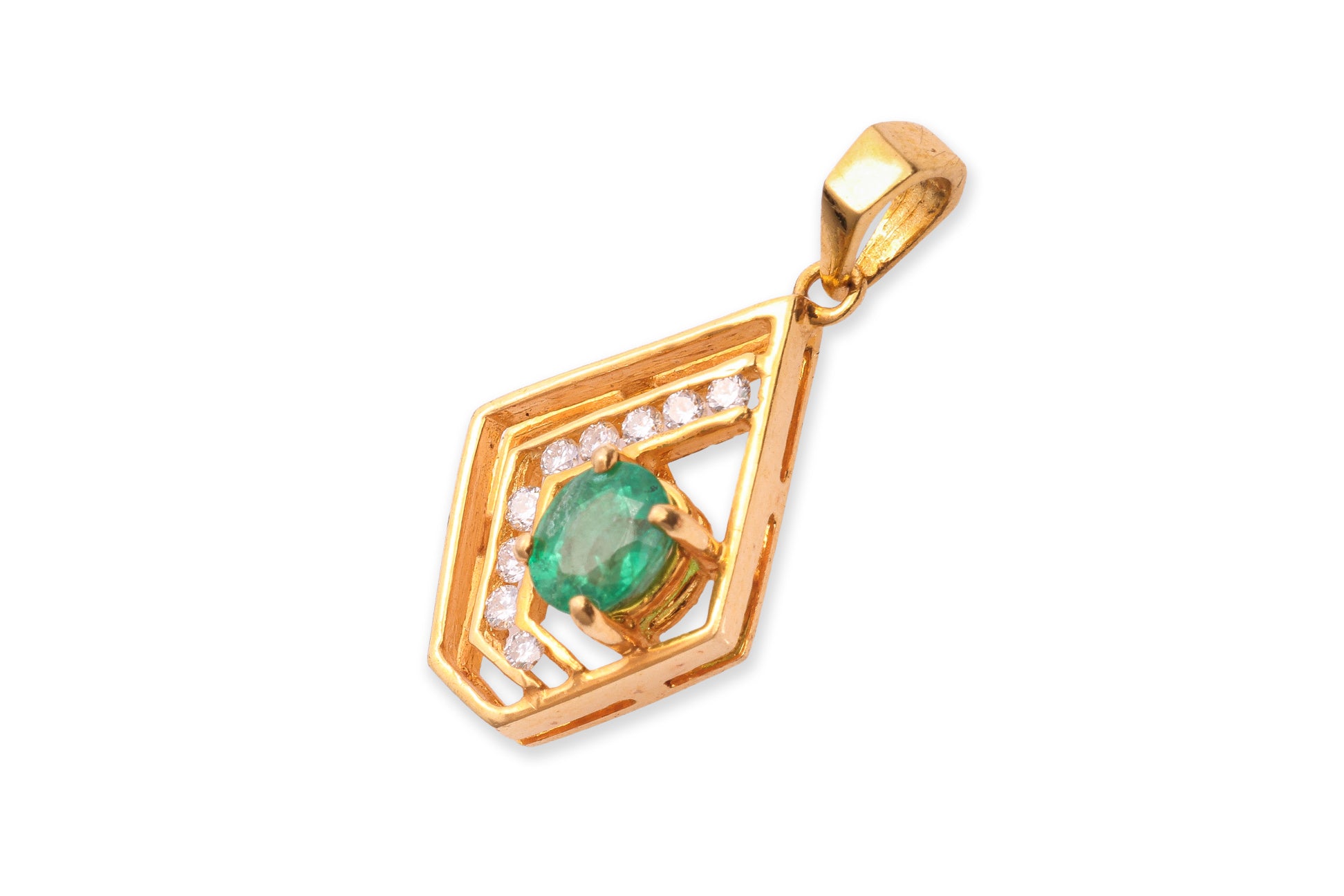 AN EMERALD AND DIAMOND 'GEOMETRIC' PENDANT