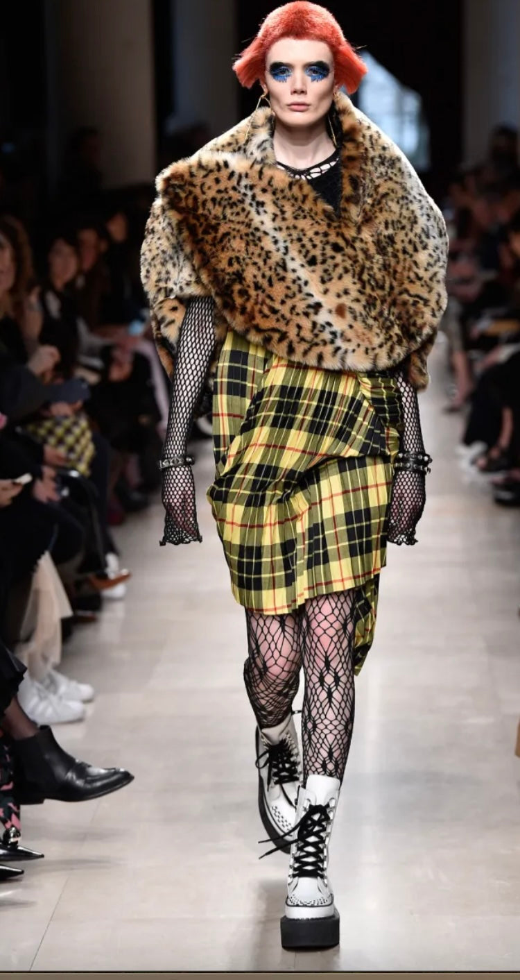 JUNYA WATANABE COMME DES GARÇONS - A YELLOW AND BLACK TARTAN PLEATED DRESS, FALL RTW 2018