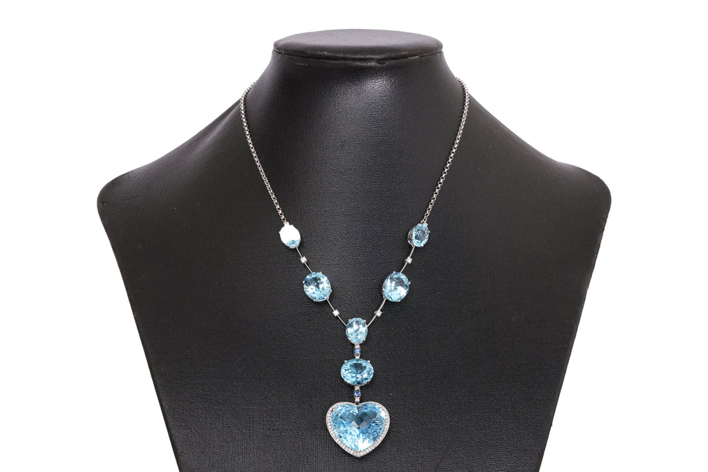 A LARGE BLUE TOPAZ, SAPPHIRE AND DIAMOND NECKLACE