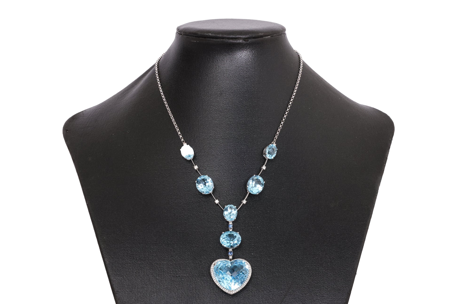 A LARGE BLUE TOPAZ, SAPPHIRE AND DIAMOND NECKLACE