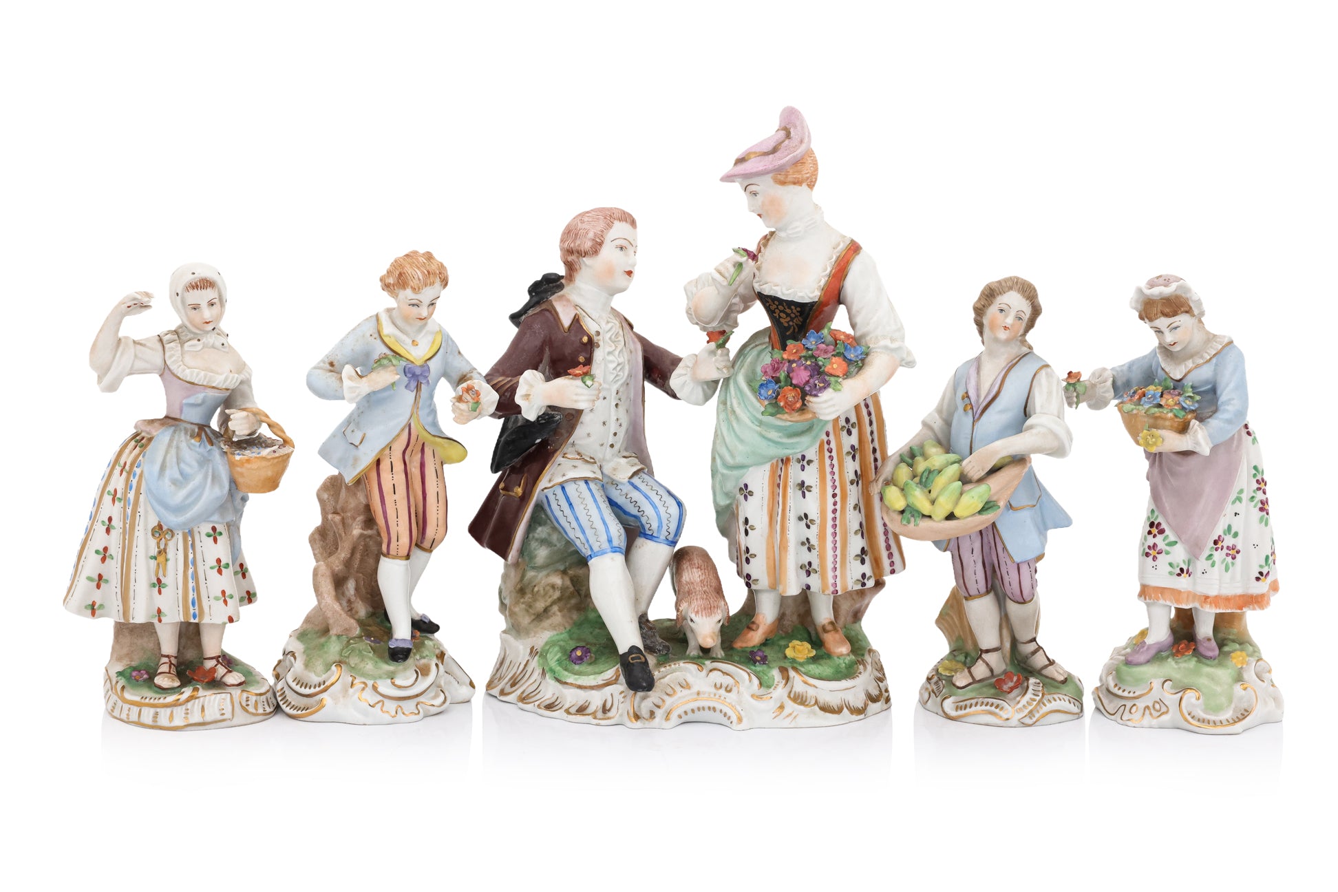 A GROUP OF FIVE DRESDEN PORCELAIN FIGURES
