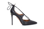 AQUAZZURA CHRISTY - A PAIR OF BLACK LEATHER LACE-UP HEEL