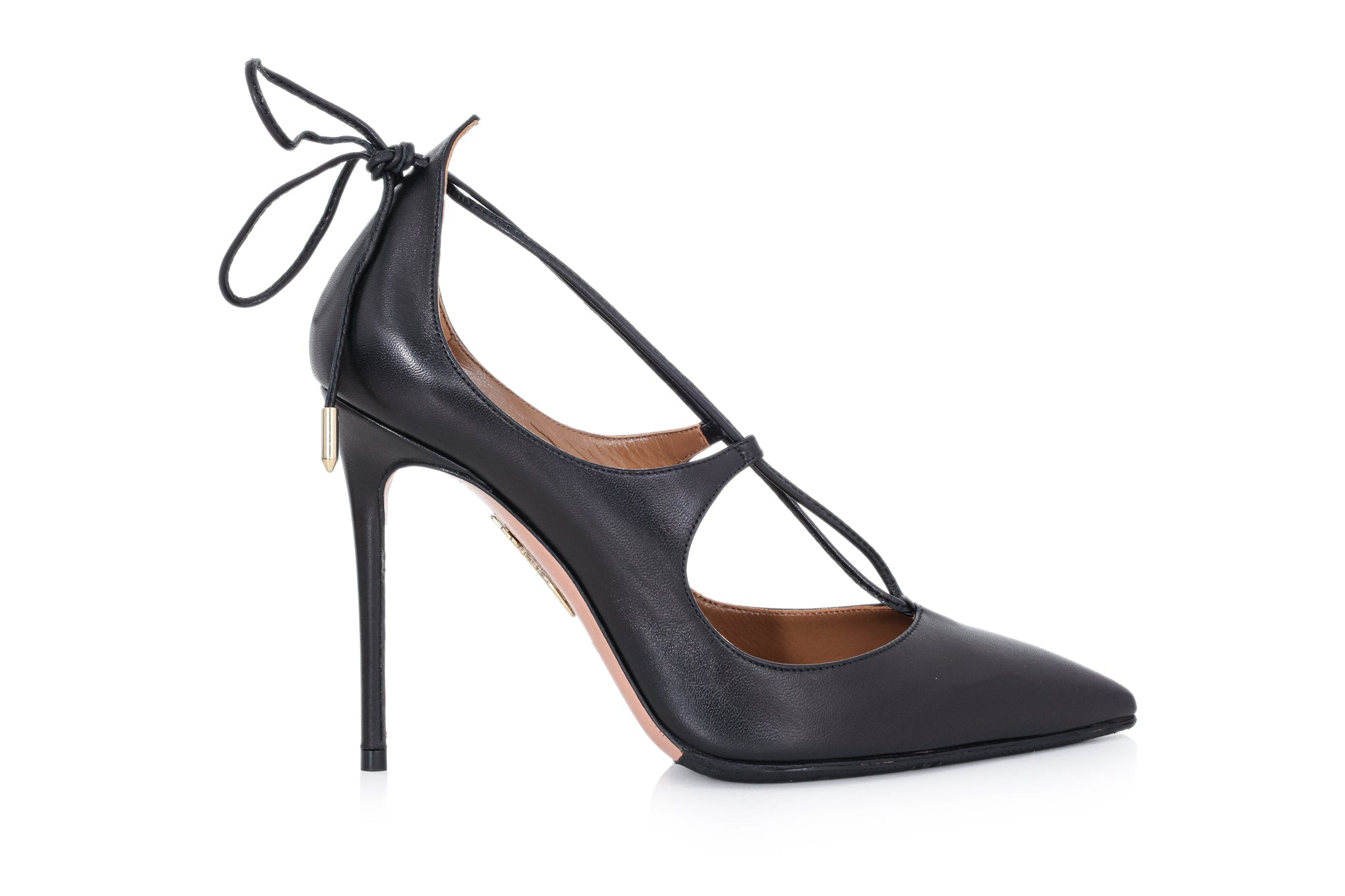 AQUAZZURA CHRISTY - A PAIR OF BLACK LEATHER LACE-UP HEEL