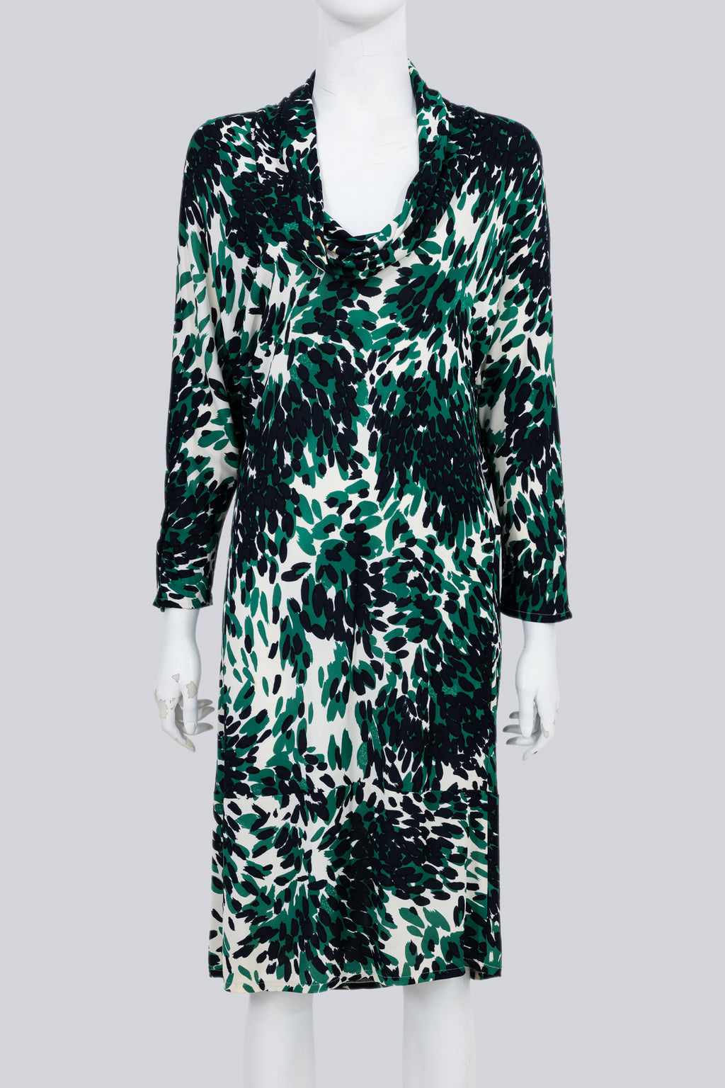 BALENCIAGA PARIS - A GREEN ABSTRACT PRINT DRESS