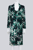 BALENCIAGA PARIS - A GREEN ABSTRACT PRINT DRESS