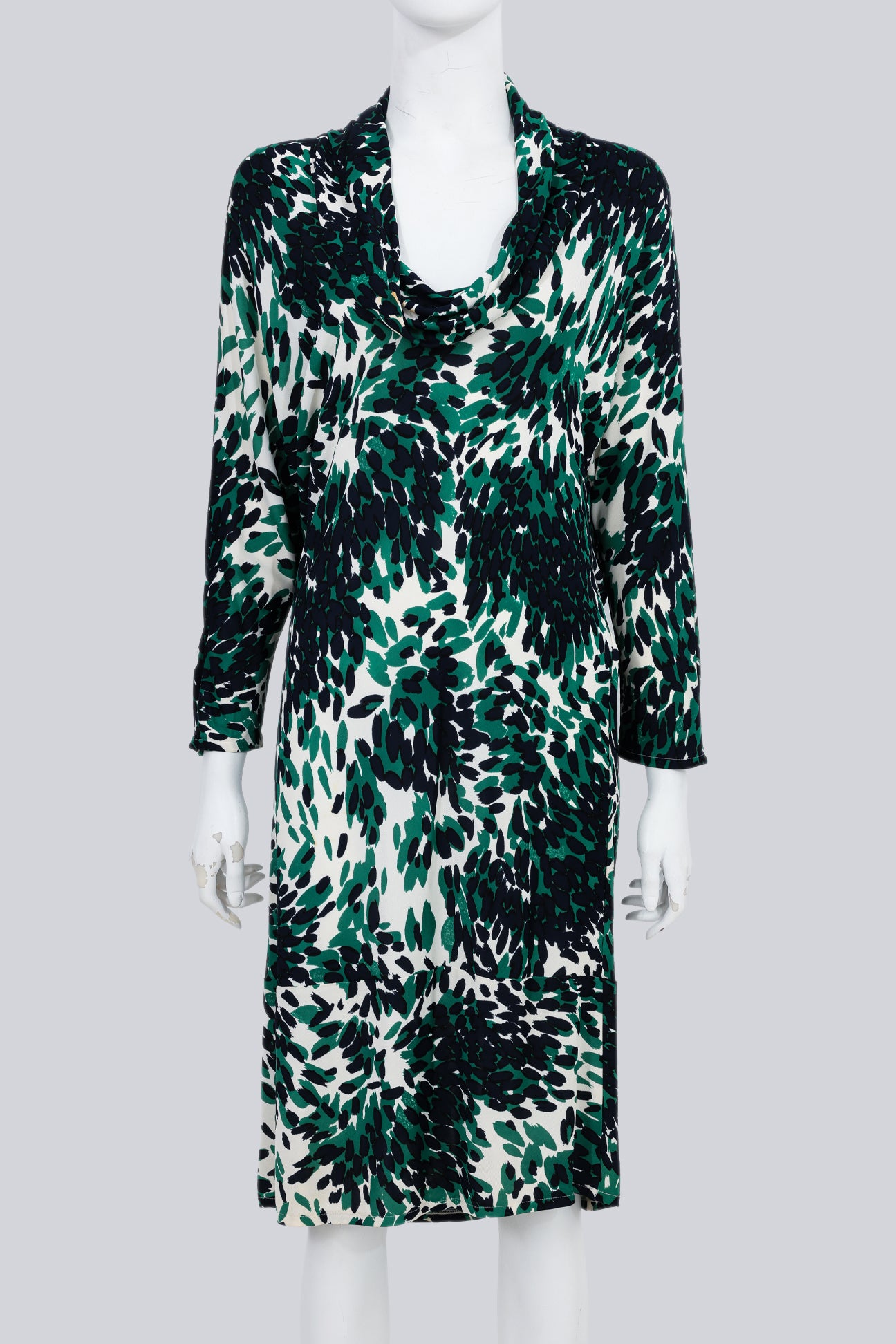 BALENCIAGA PARIS - A GREEN ABSTRACT PRINT DRESS