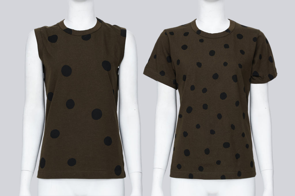 COMME DES GARCONS - A PAIR OF TWO DARK OLIVE POLKA DOT TOPS