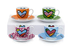 ROMERO BRITTO - A GROUP OF TABLEWARE, A DISNEY FIGURE, AND A PORCELAIN PLAQUE FOR GOEBEL