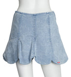 MERCIBEAUCOUP - A LIGHT BLUE DENIM SCALLOPED MINI SKORT WITH RUFFLES