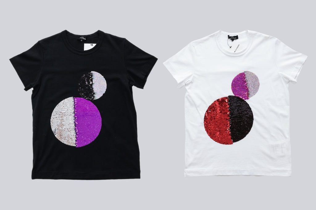 COMME DES GARCONS TRICOT - A 2019 PAIR OF REVERSIBLE SEQUIN T-SHIRTS