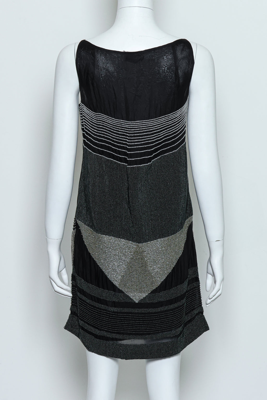 CHRISTIAN WIJNANTS - A BLACK AND SILVER GEOMETRIC BEADED DRESS
