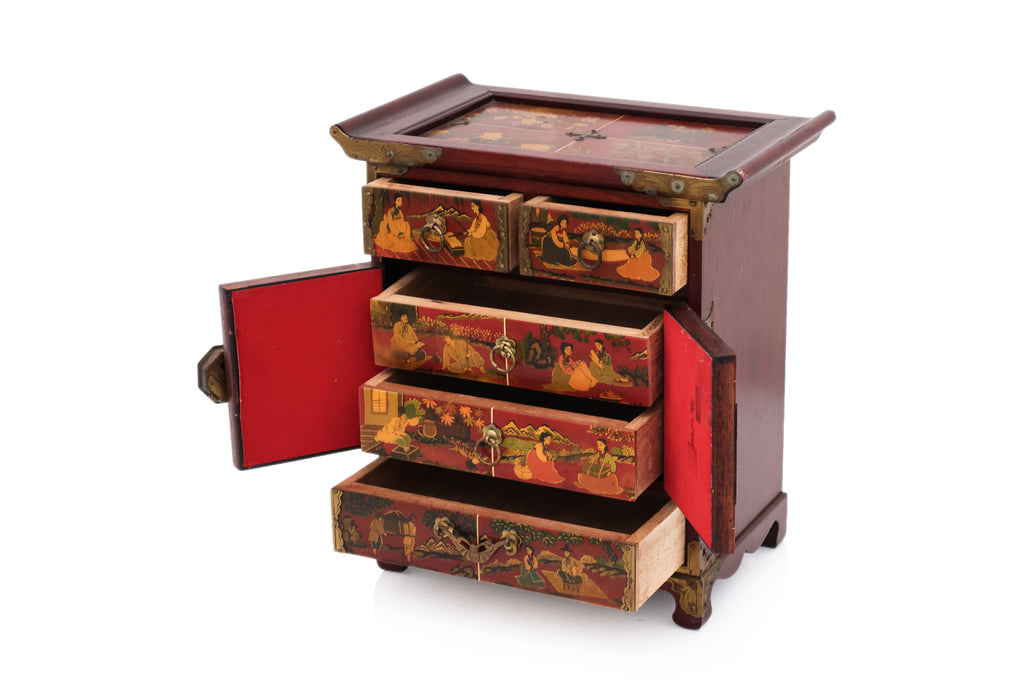 TWO CHINESE LACQUER JEWELLERY BOXES