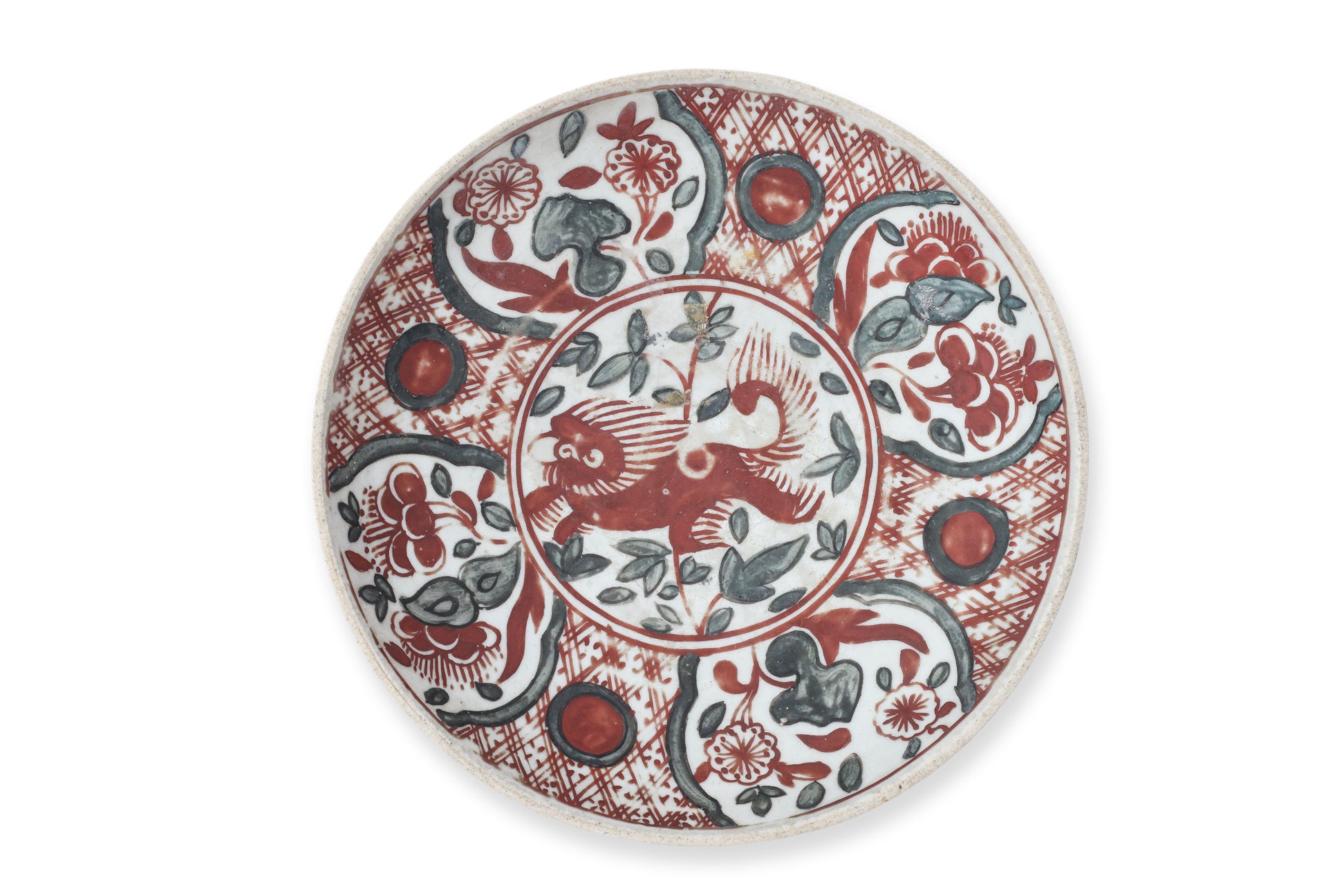 A GREEN GLAZED SWATOW DISH AND A POLYCHROME DISH TYPE DISHES