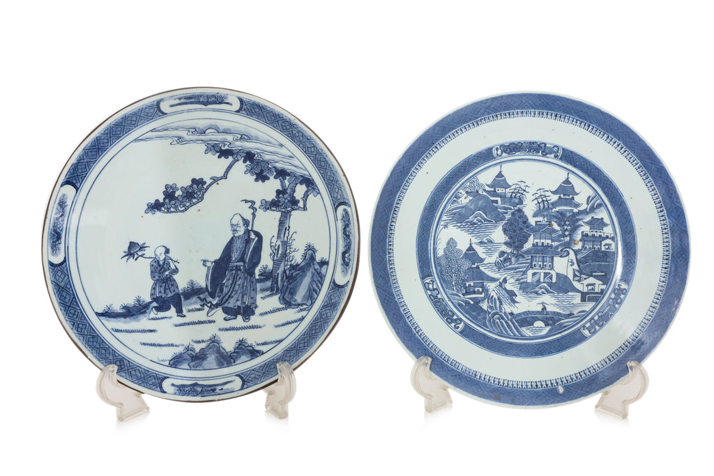 TWO BLUE AND WHITE PORCELAIN CHARGERS