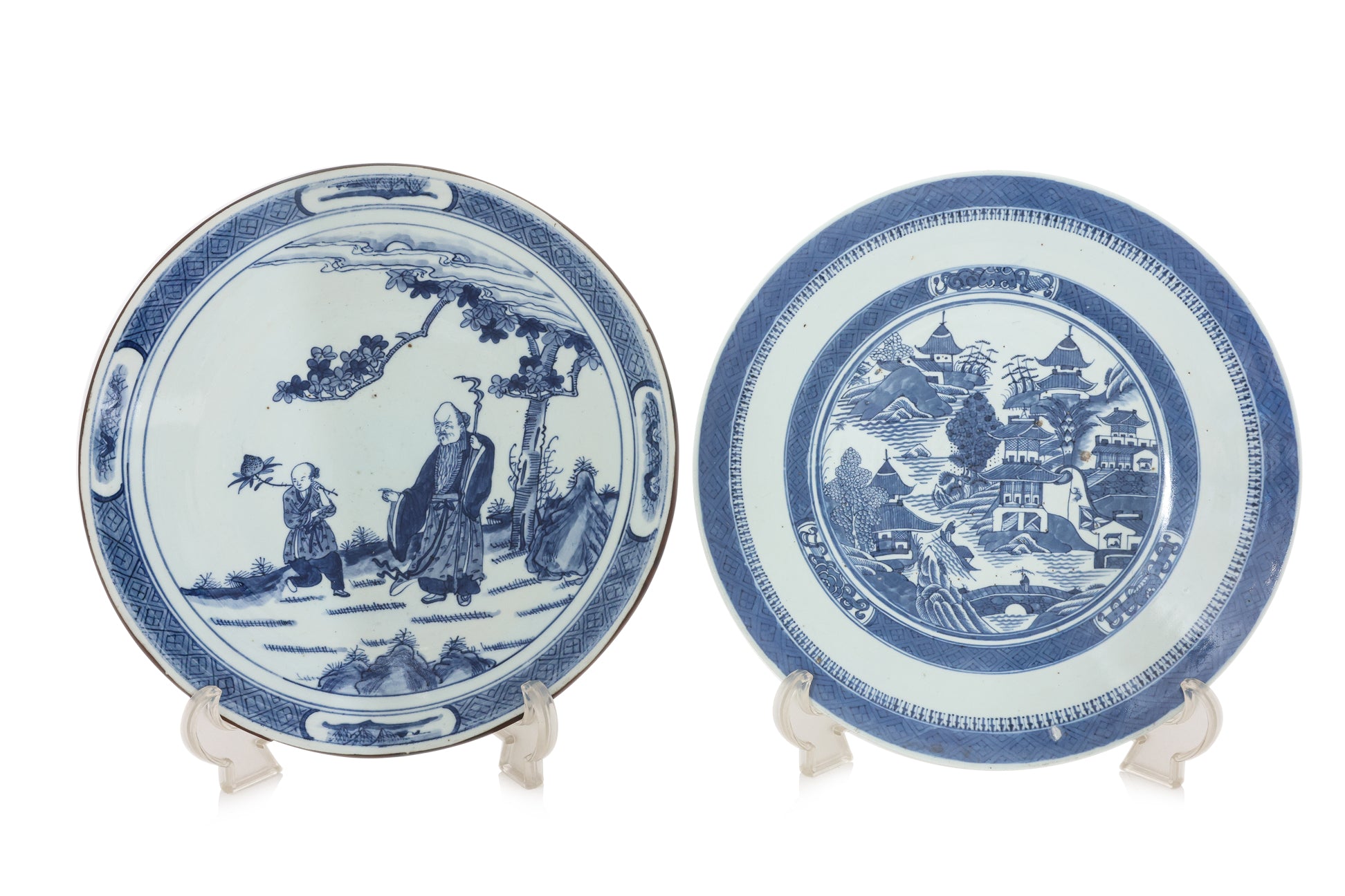 TWO BLUE AND WHITE PORCELAIN CHARGERS