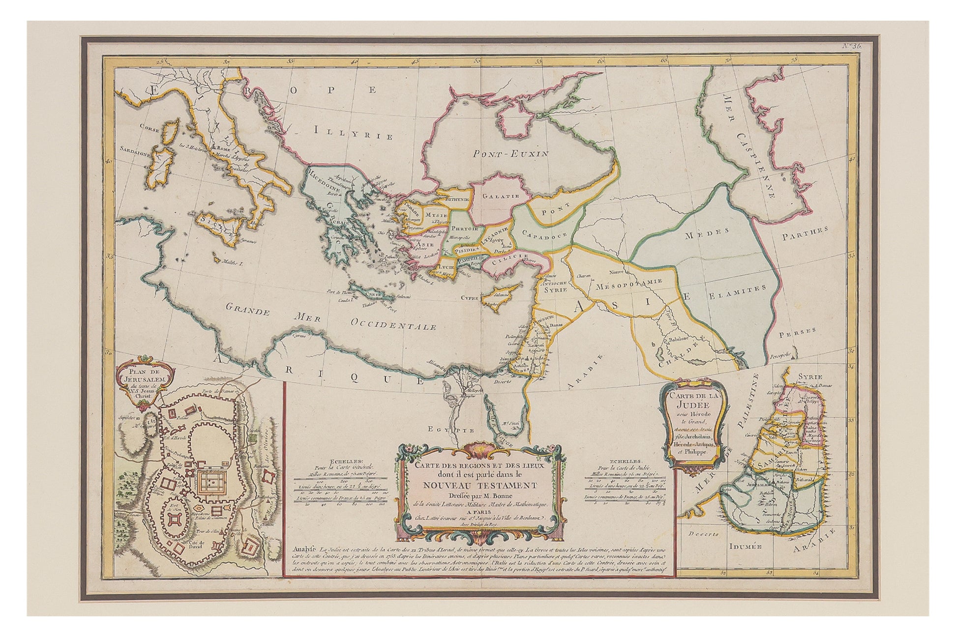 CARTE DES REGIONS ET DES LIEUX DONT IL EST PARLE DANS LE NOUVEAU TESTAMENT, RIGOBERT BONNE, 1771