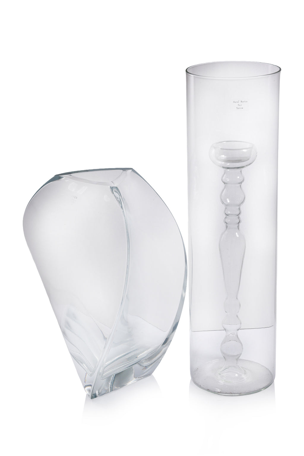 A GROUP OF EUROPEAN GLASS CANDLESTICKS AND VASES