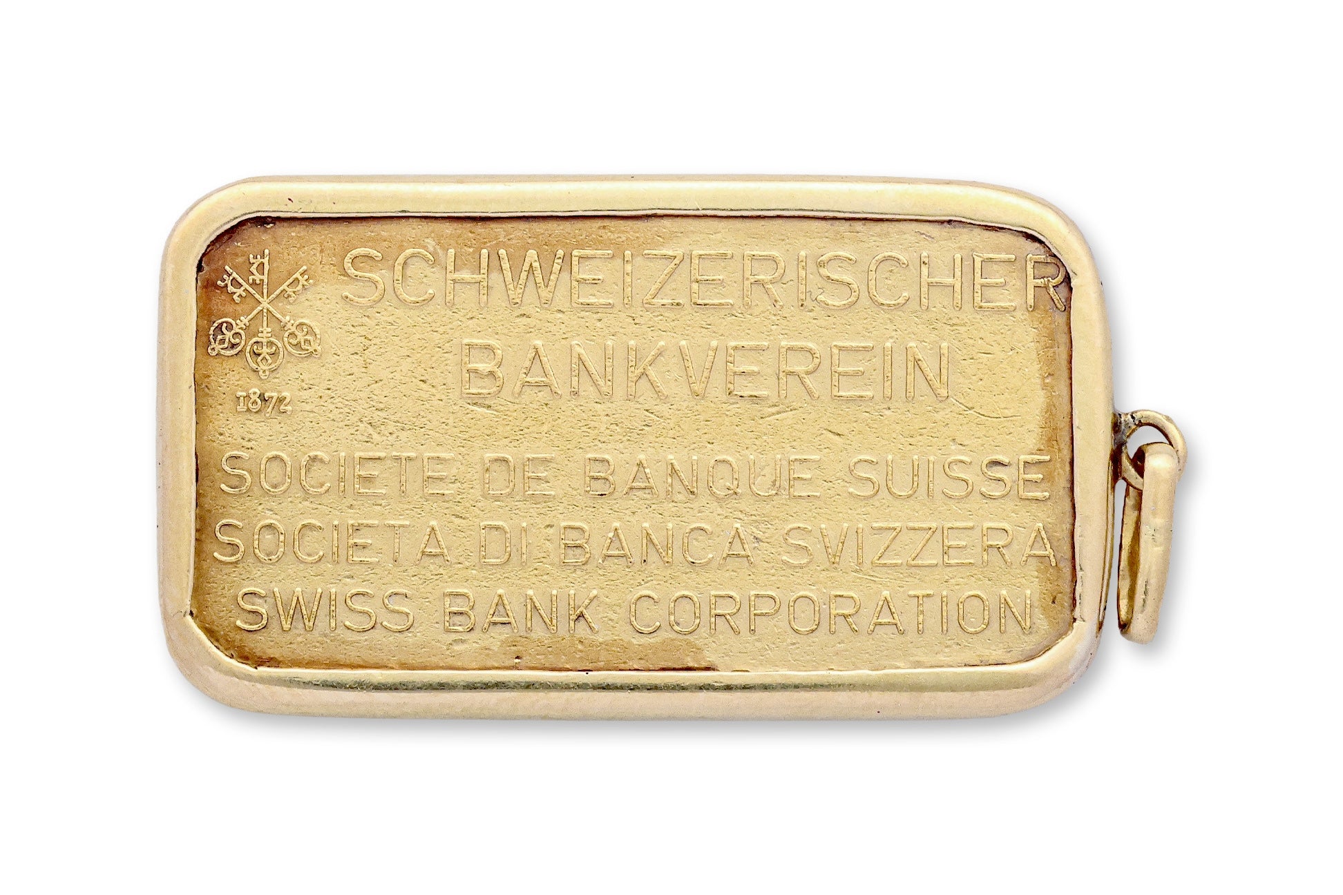 A SWISS 20 GRAM FINE GOLD BAR PENDANT