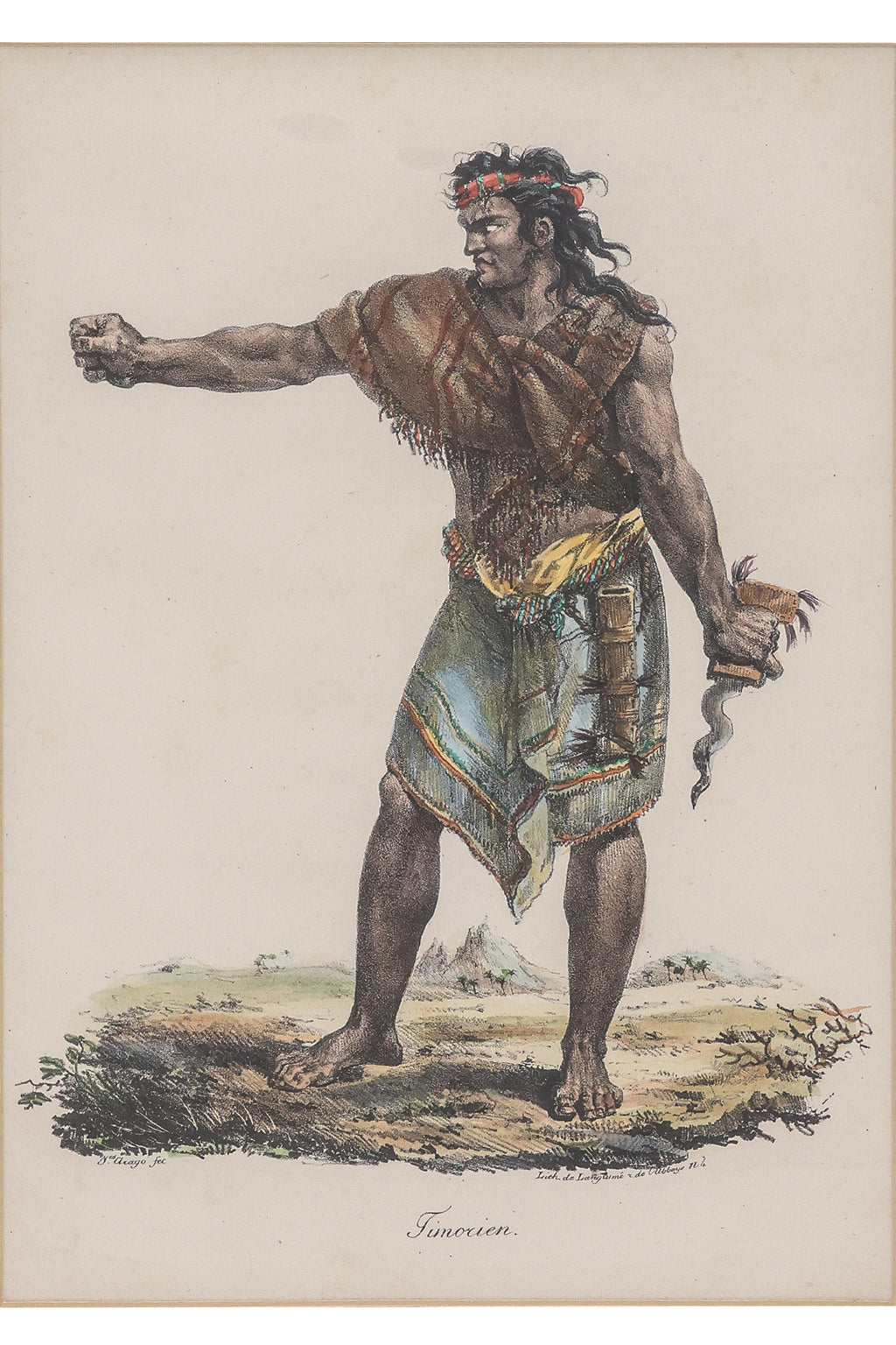 THREE HAND-COLOURED ETHNOGRAPHIC ENGRAVINGS, J ARAGO, 1842
