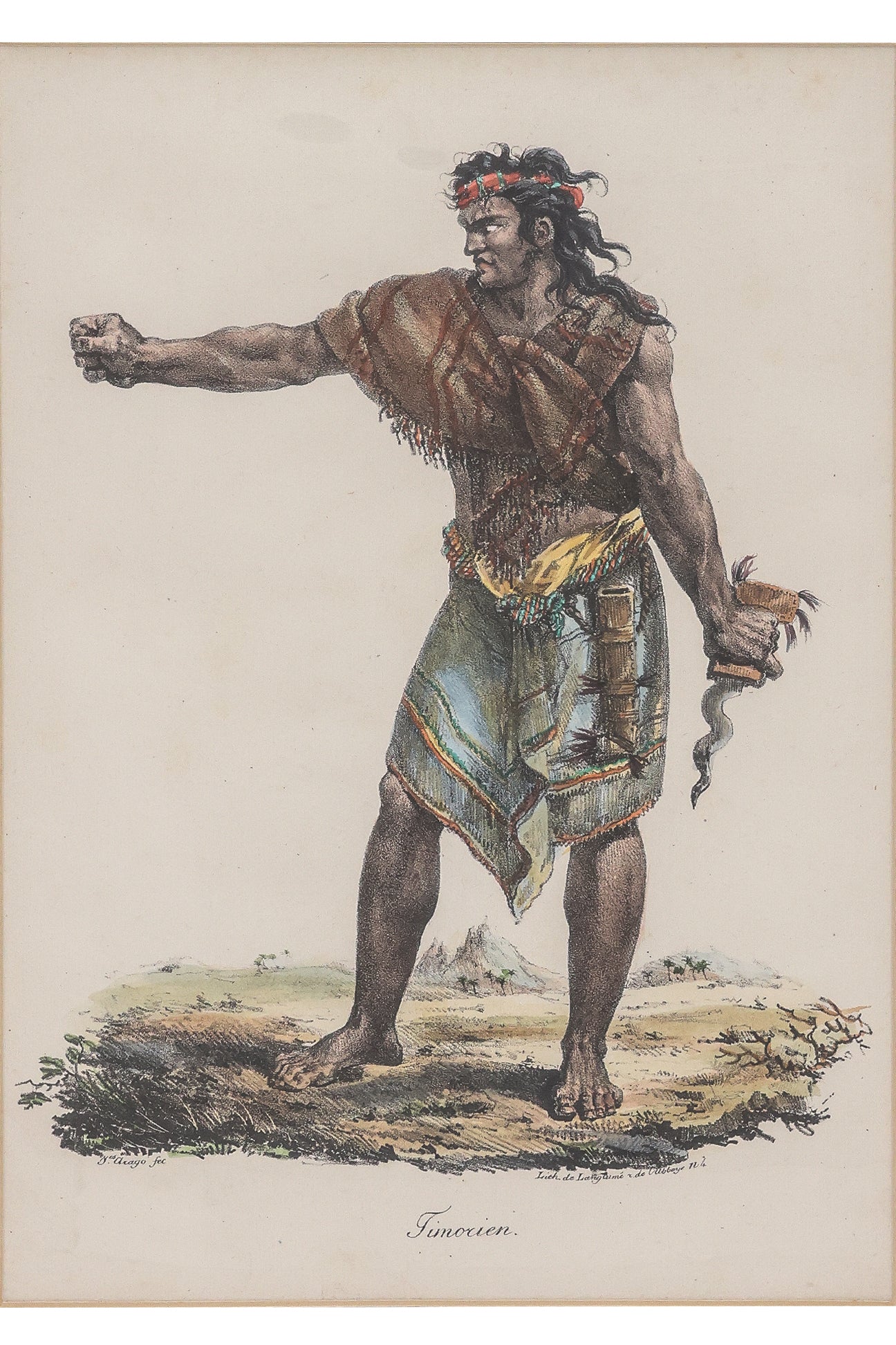 THREE HAND-COLOURED ETHNOGRAPHIC ENGRAVINGS, J ARAGO, 1842