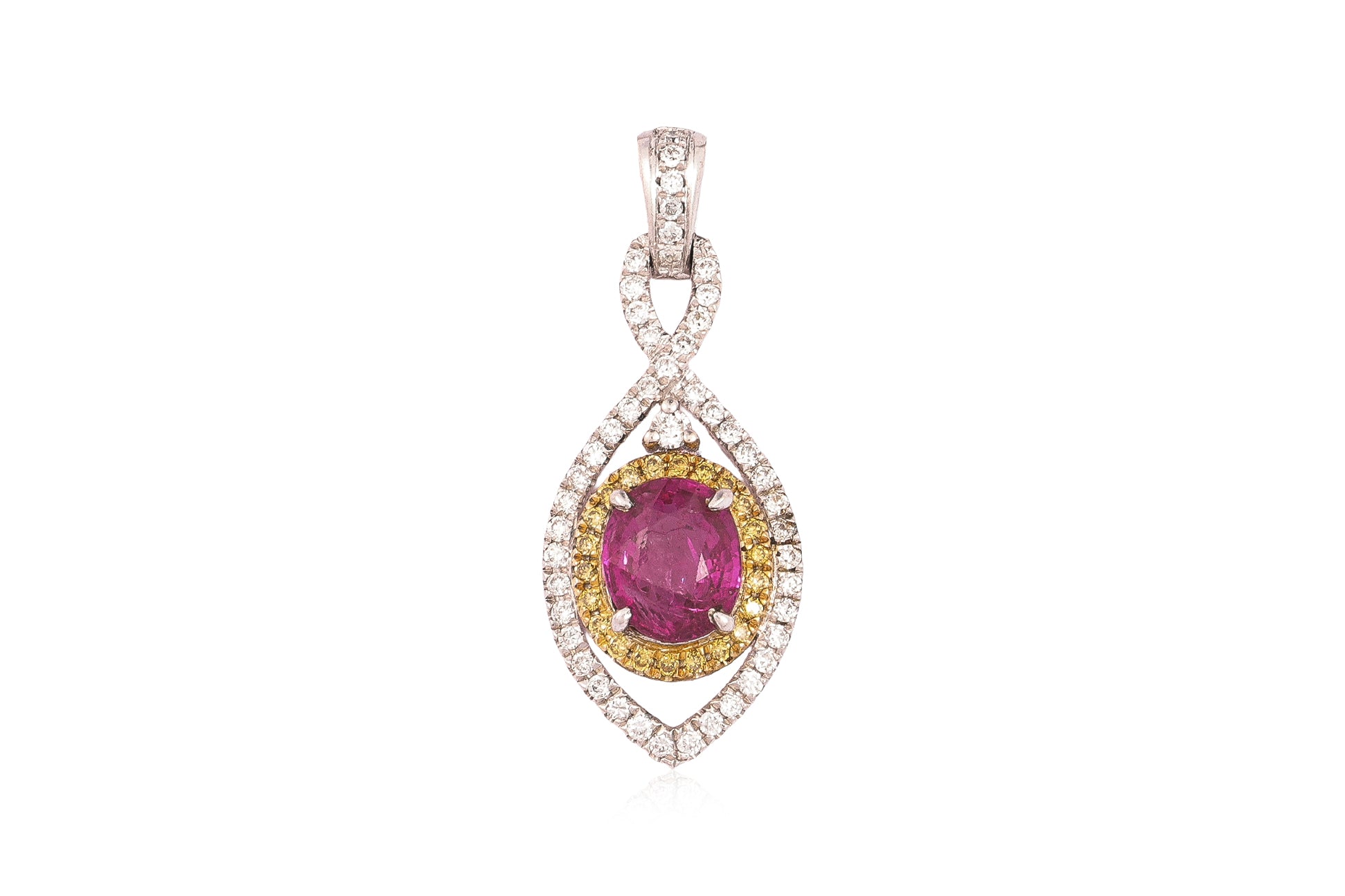 AN UNHEATED BURMESE RUBY AND DIAMOND TWO TONE PENDANT