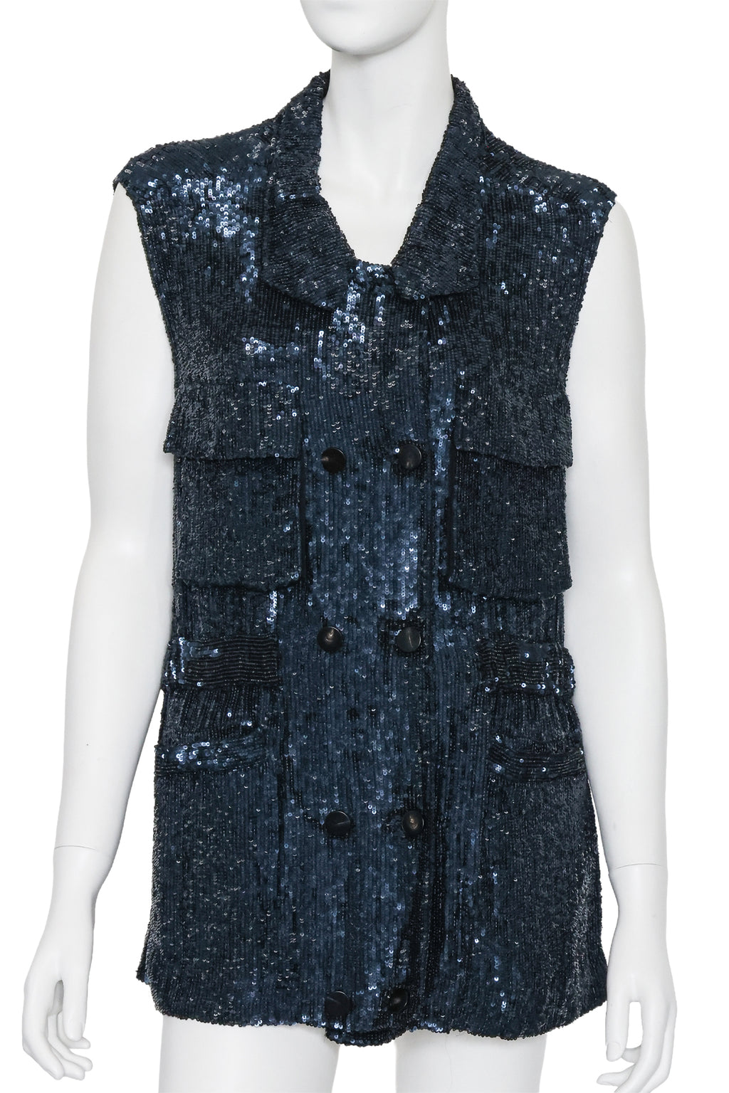 3.1 PHILLIP LIM - A SLEEVELESS BLACK SEQUINNED SILK VEST