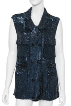 3.1 PHILLIP LIM - A SLEEVELESS BLACK SEQUINNED SILK VEST