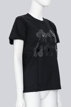 NOIR KEI NINOMIYA COMME DES GARCONS - A 2018 BLACK COTTON FLOWER STUDDED T-SHIRT