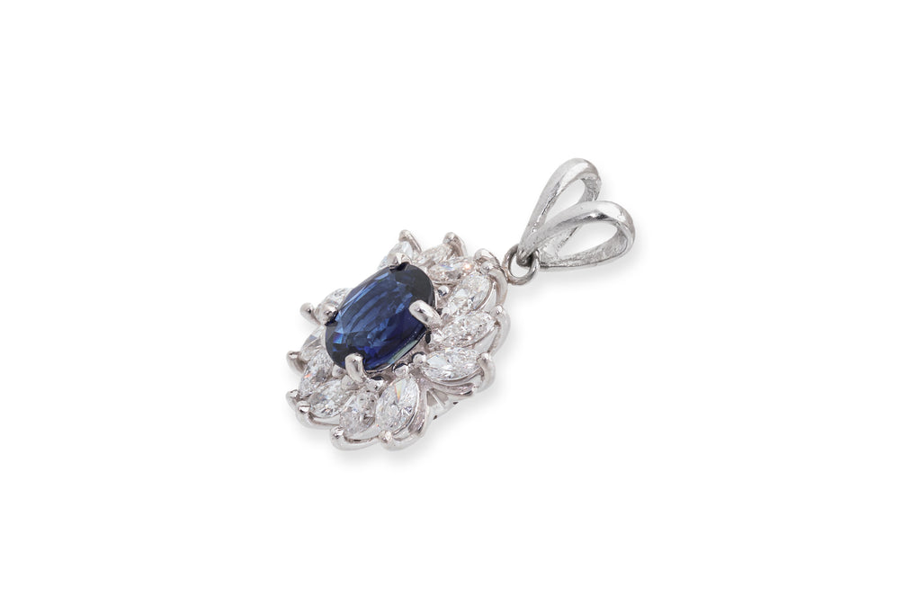 A SAPPHIRE AND DIAMOND PENDANT