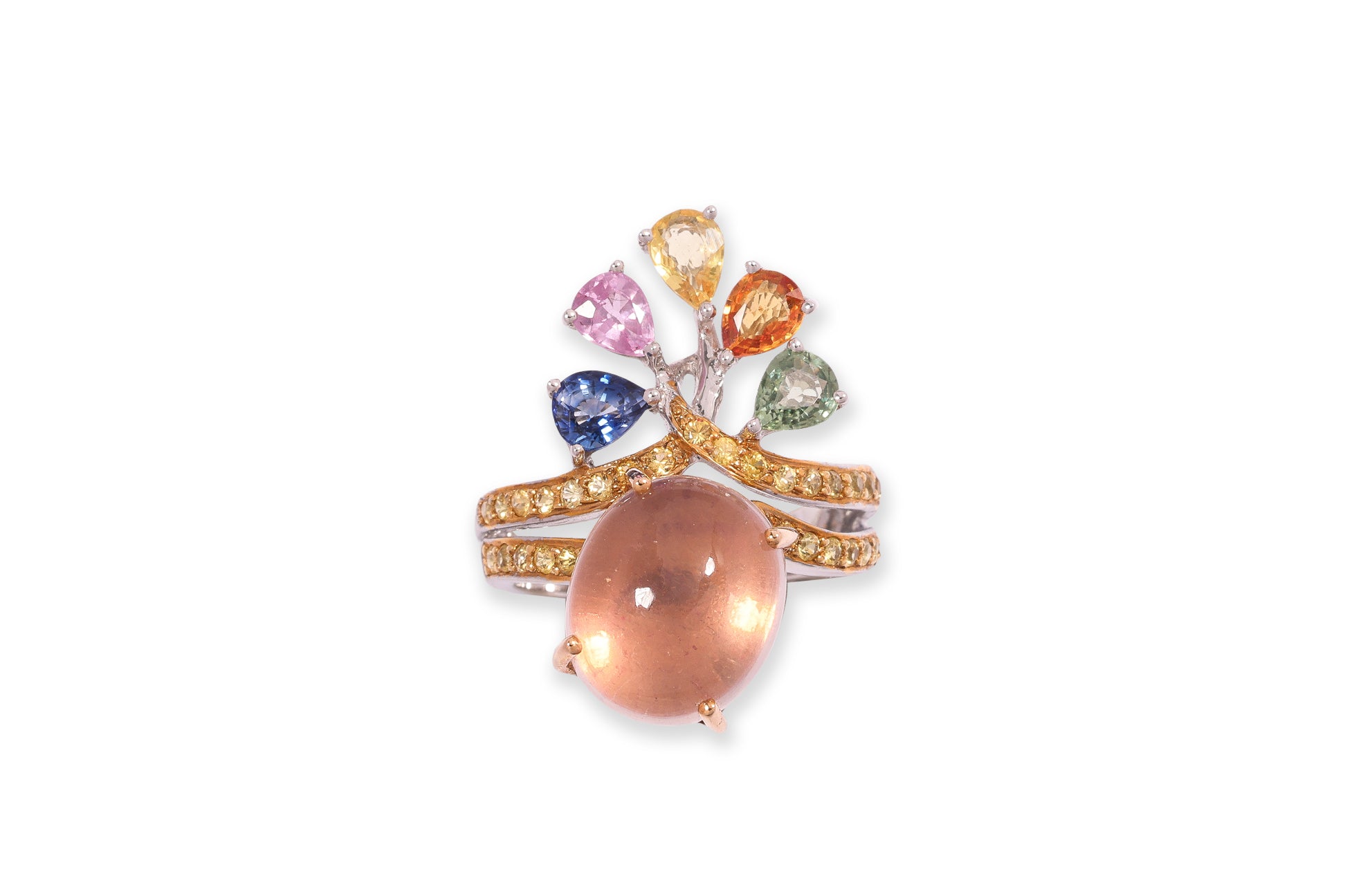 A STAR QUARTZ AND MULTI-COLOUR SAPPHIRE RING
