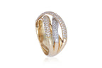 A TRI-COLOUR DIAMOND PAVE RING