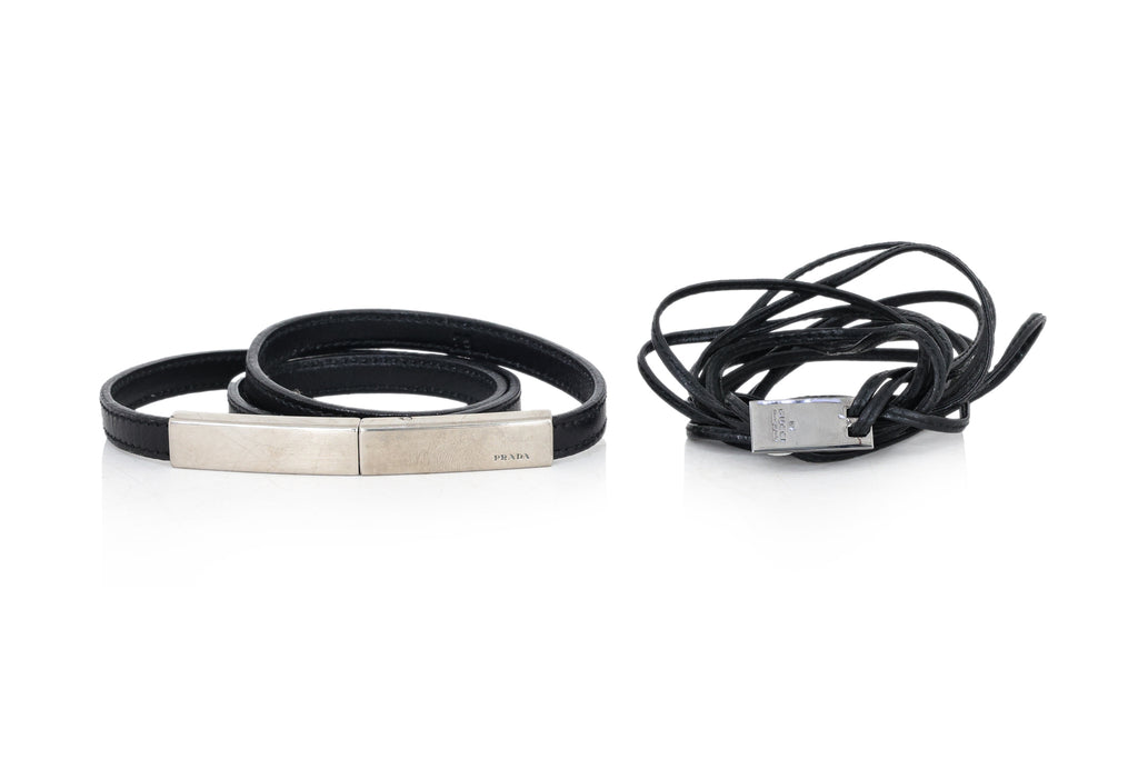 PRADA & GUCCI - TWO LEATHER BELTS AND A BUCKLE